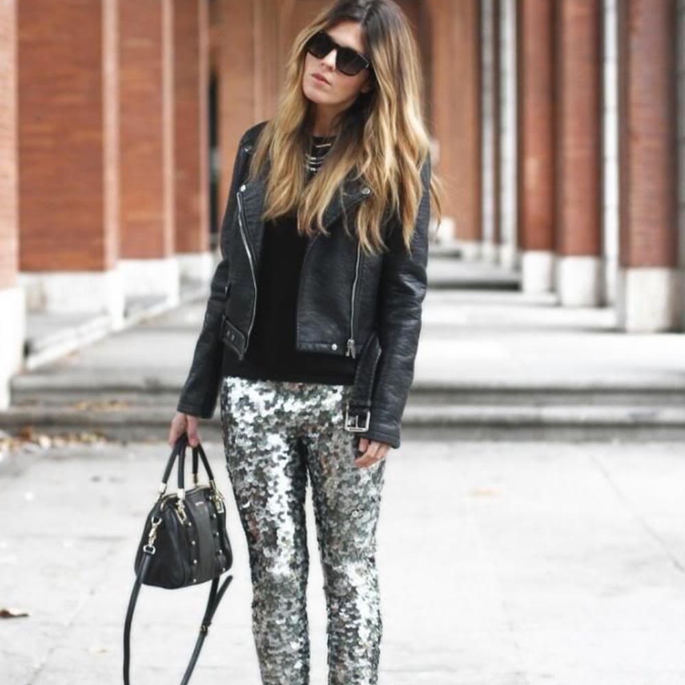 Silver Sequin Skinny Jeans